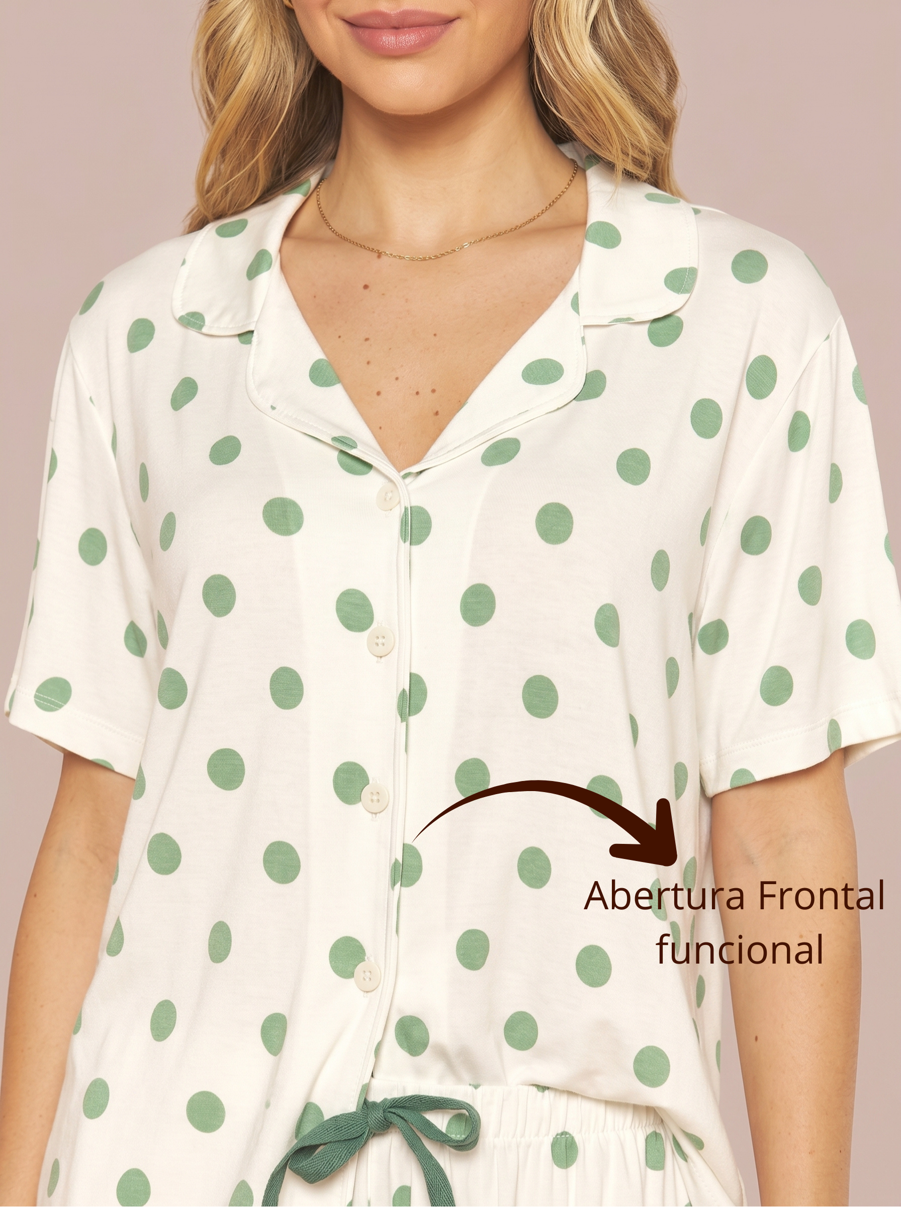 Pijama Camisaria Viscolycra Poá