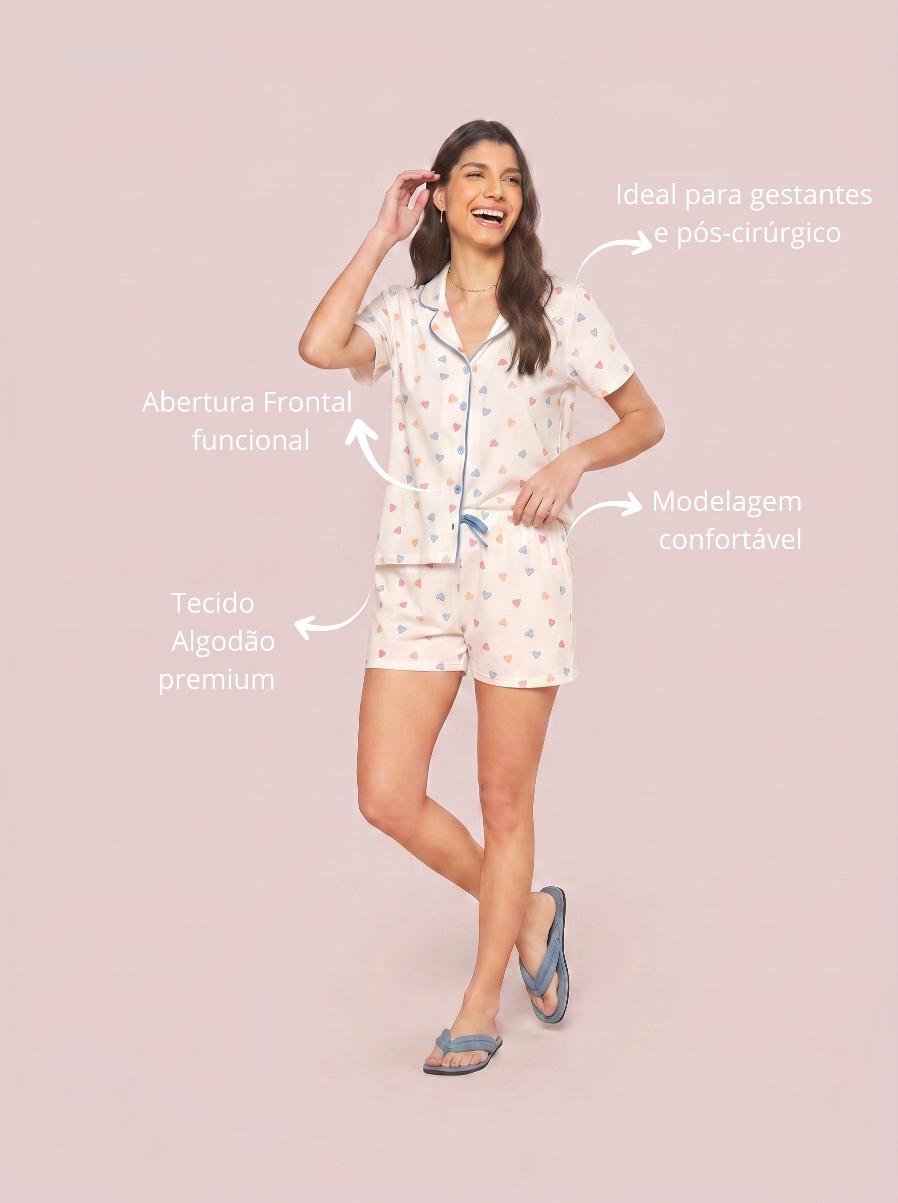Pijama Camisaria Algodão Amor