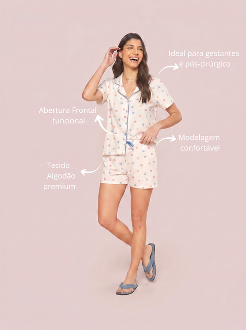Pijama Camisaria Algodão Amor