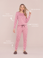 Pijama Longo Feminino Ribana Canelada Floral Completo
