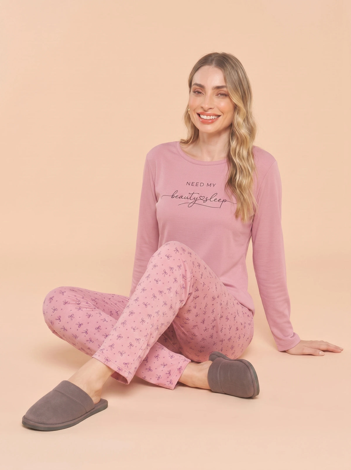Pijama Longo Feminino Ribana Canelada Floral