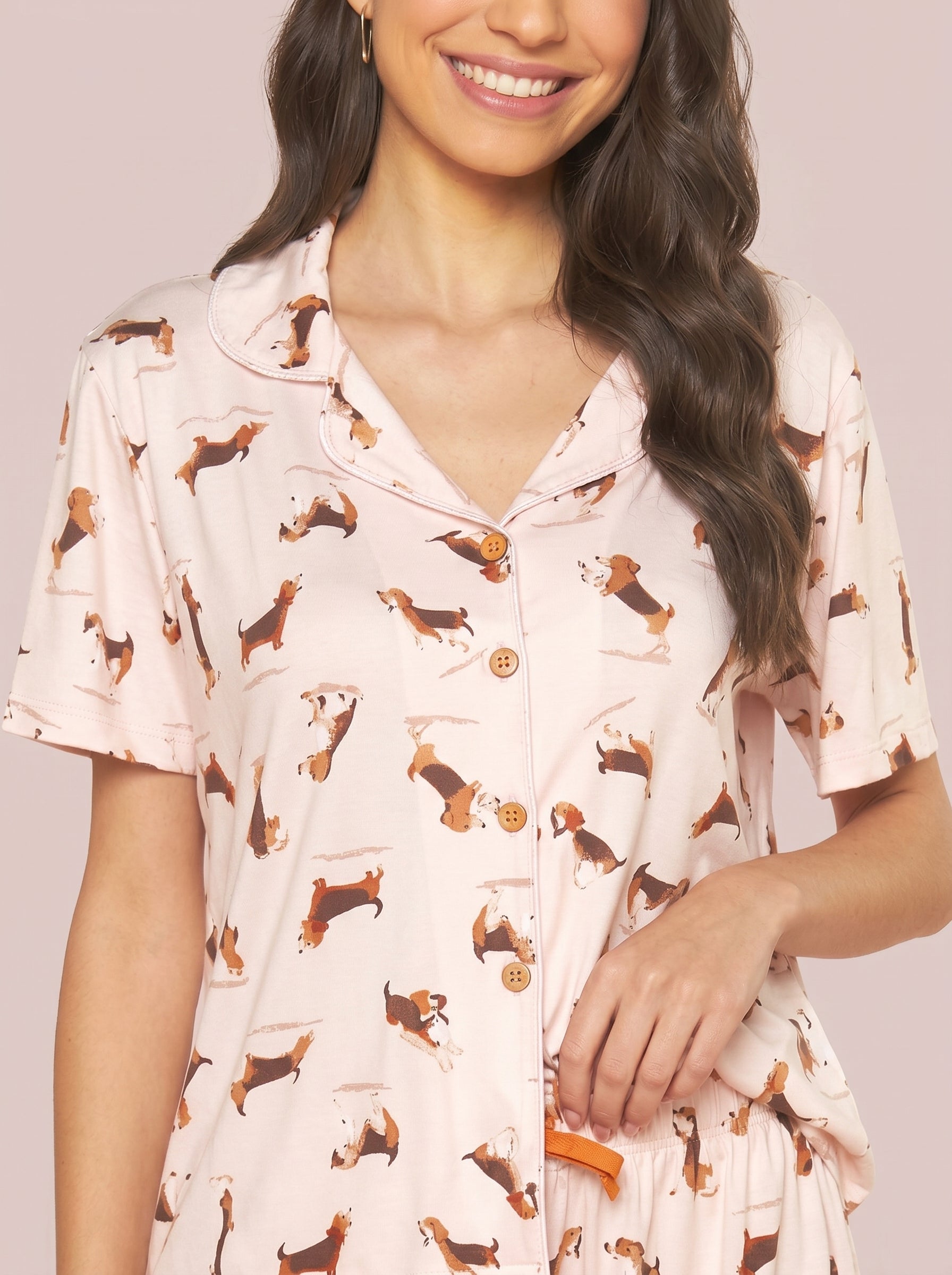 Pijama Camisaria Light Suede Dog Rosa