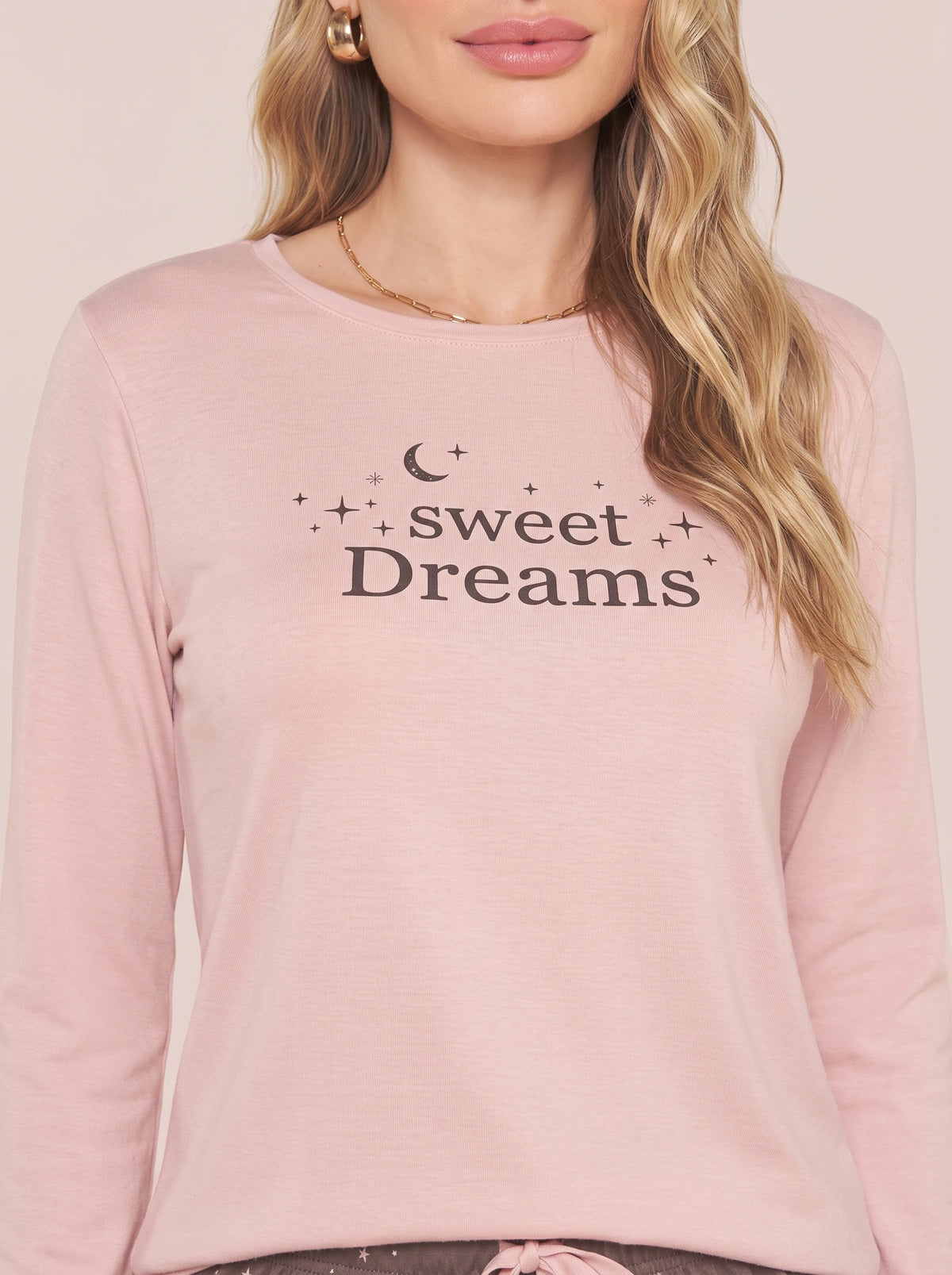 Pijama Longo Feminino Adulto Algodão Luar
