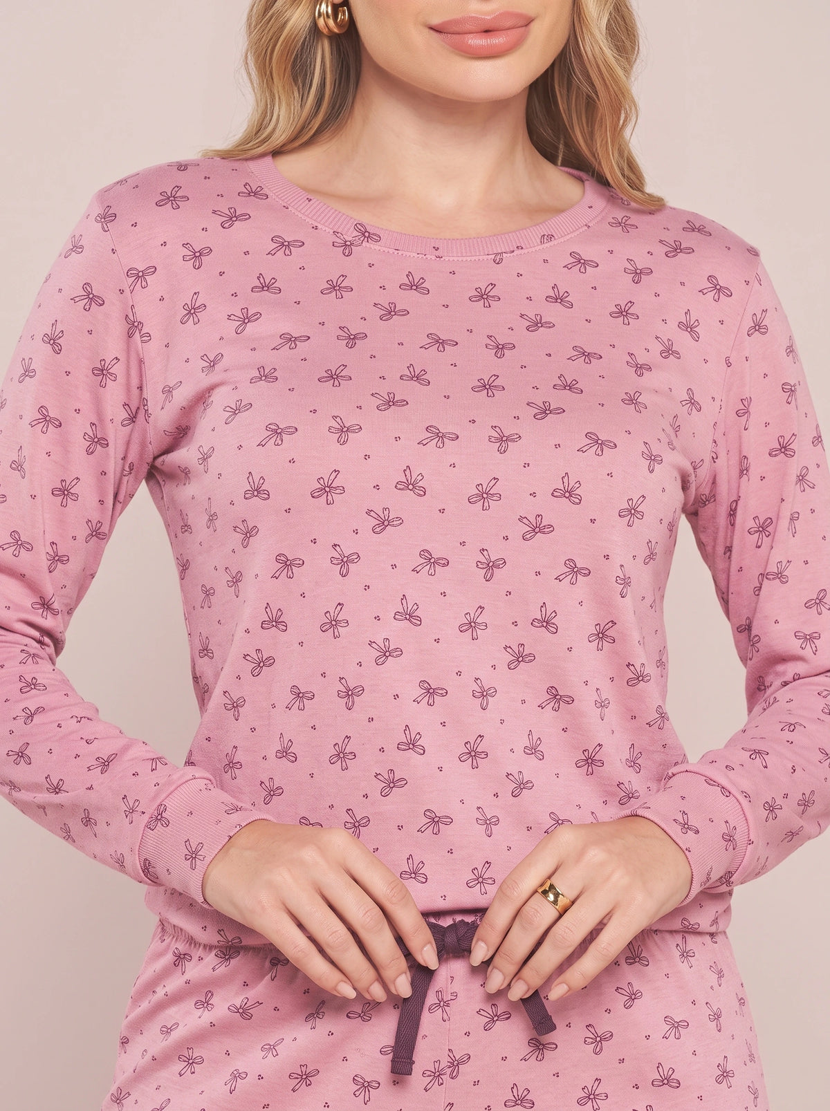 Pijama Longo Feminino Ribana Canelada Floral Completo