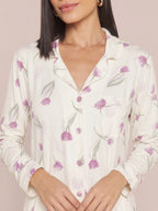 Pijama Feminino Longo Camisaria Floral Viscolycra