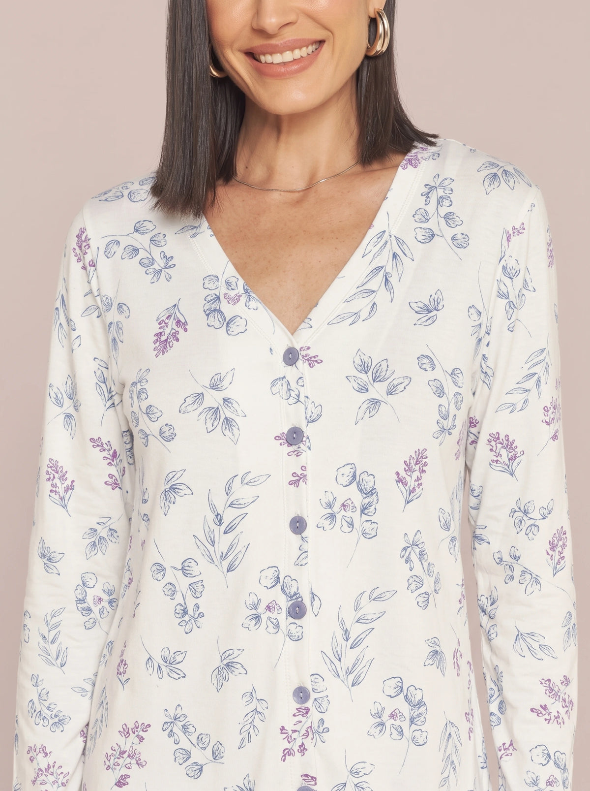 Pijama Longo Camisaria Feminino Viscolycra Floral