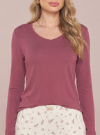 Pijama Longo Feminino Viscolycra Bordo/floral