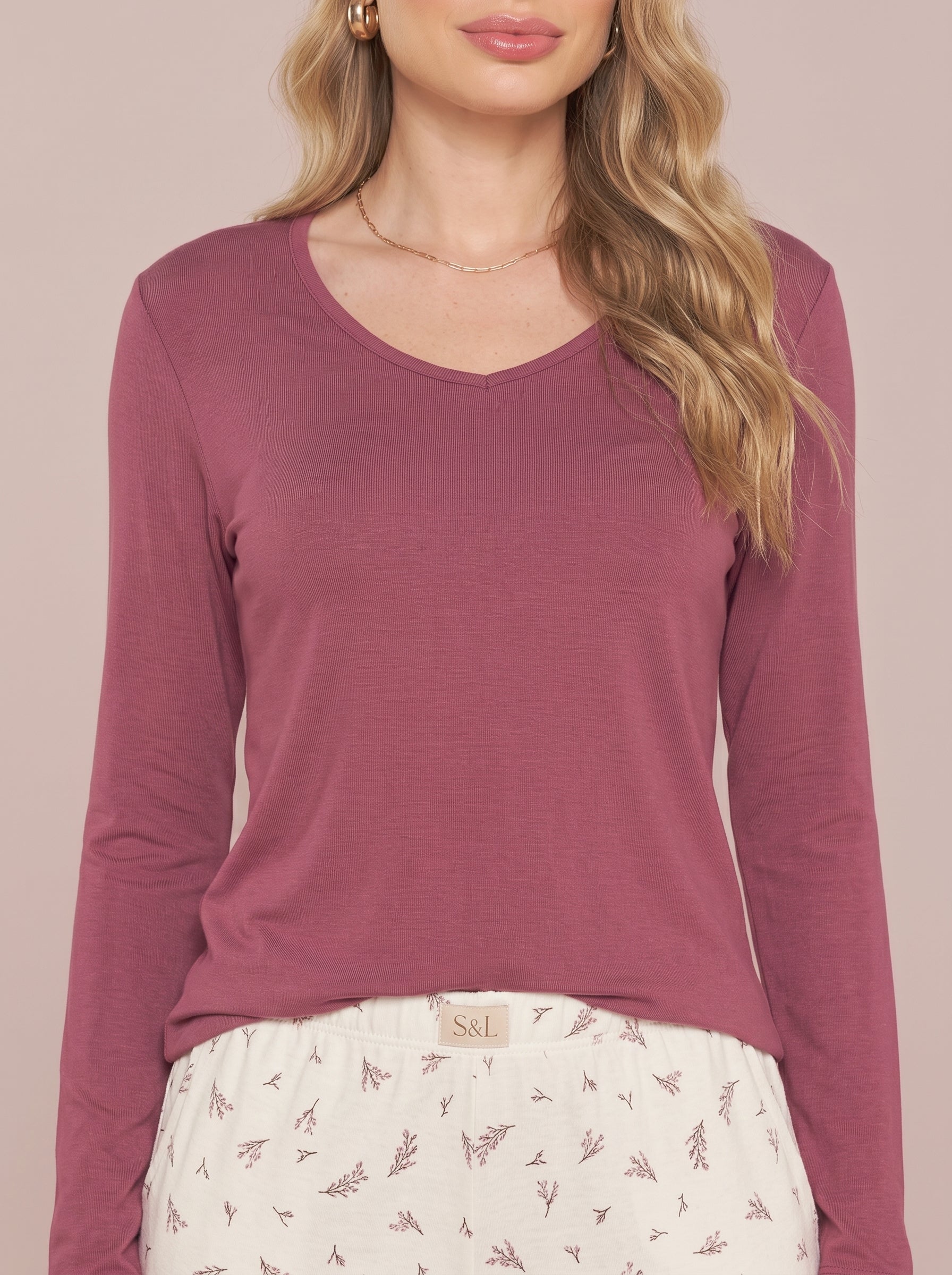 Pijama Longo Feminino Viscolycra Bordo/floral