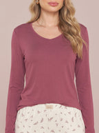 Pijama Longo Feminino Viscolycra Bordo/floral