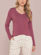 Pijama Longo Feminino Viscolycra Bordo/floral