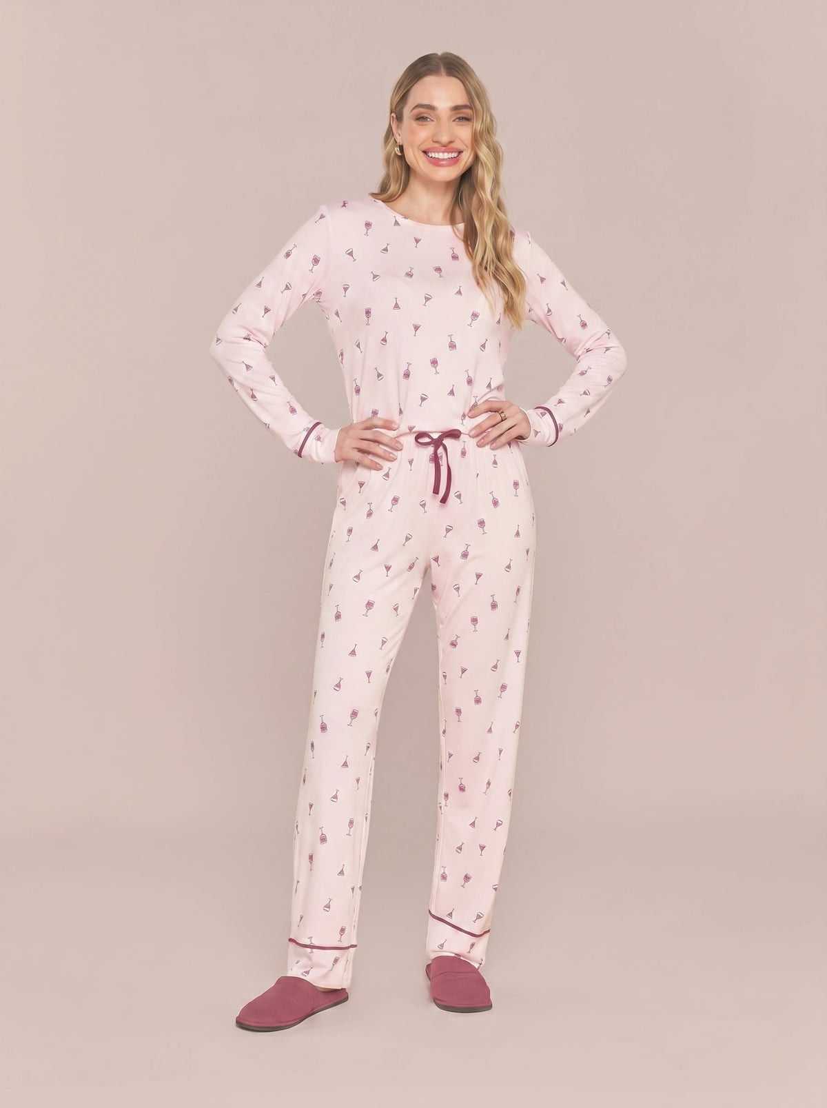 Pijama Longo Feminimo Viscolycra Vinho