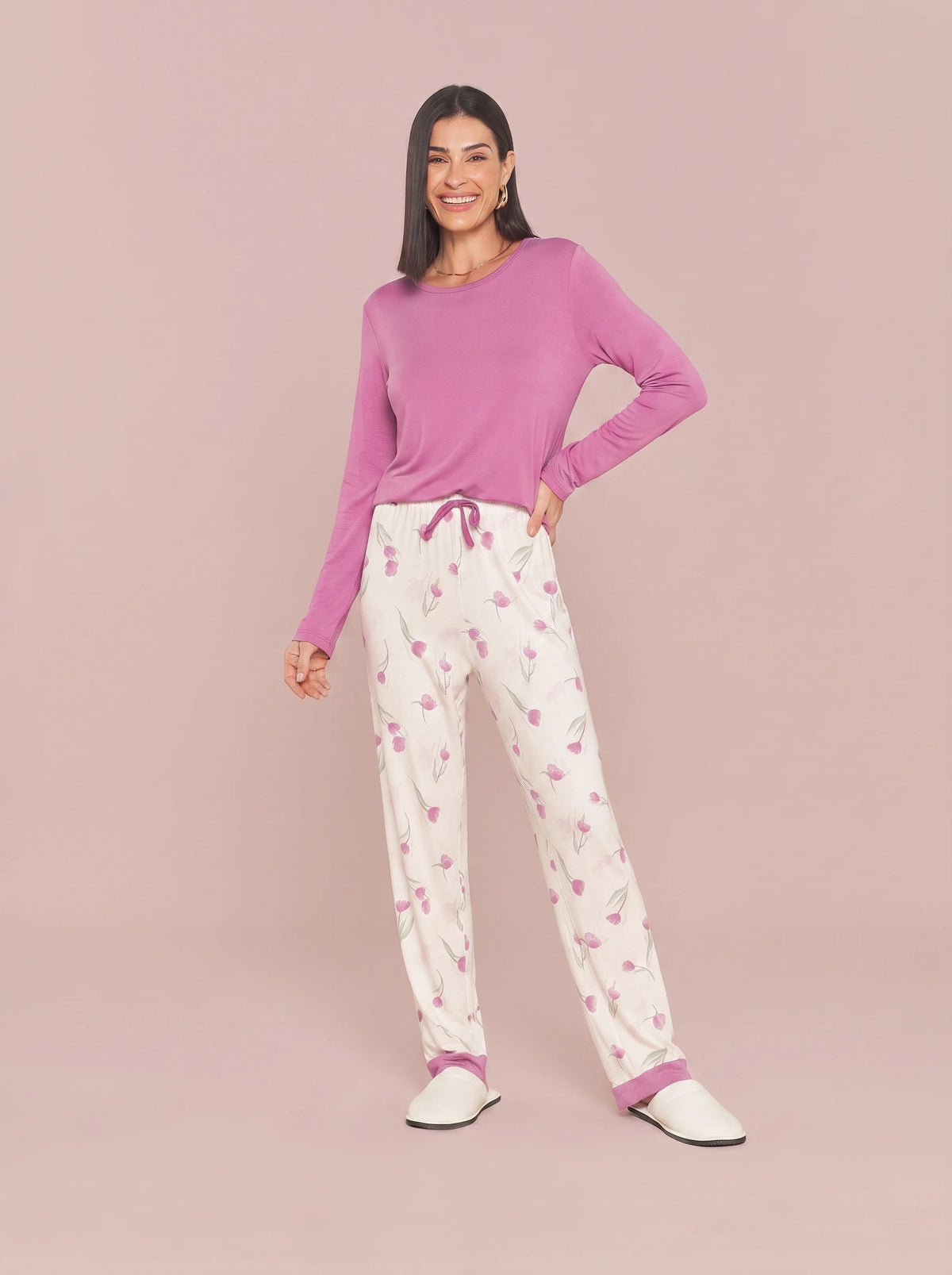 Pijama Longo Feminino Viscolycra Floral