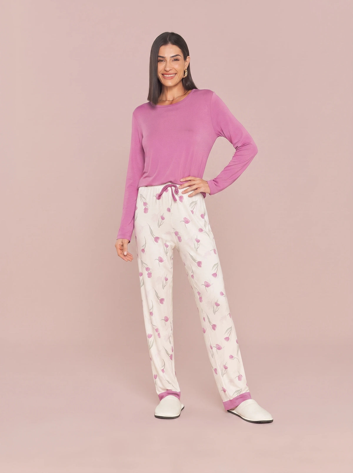 Pijama Longo Feminino Viscolycra Floral