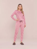 Pijama Longo Feminino Ribana Canelada Floral Completo