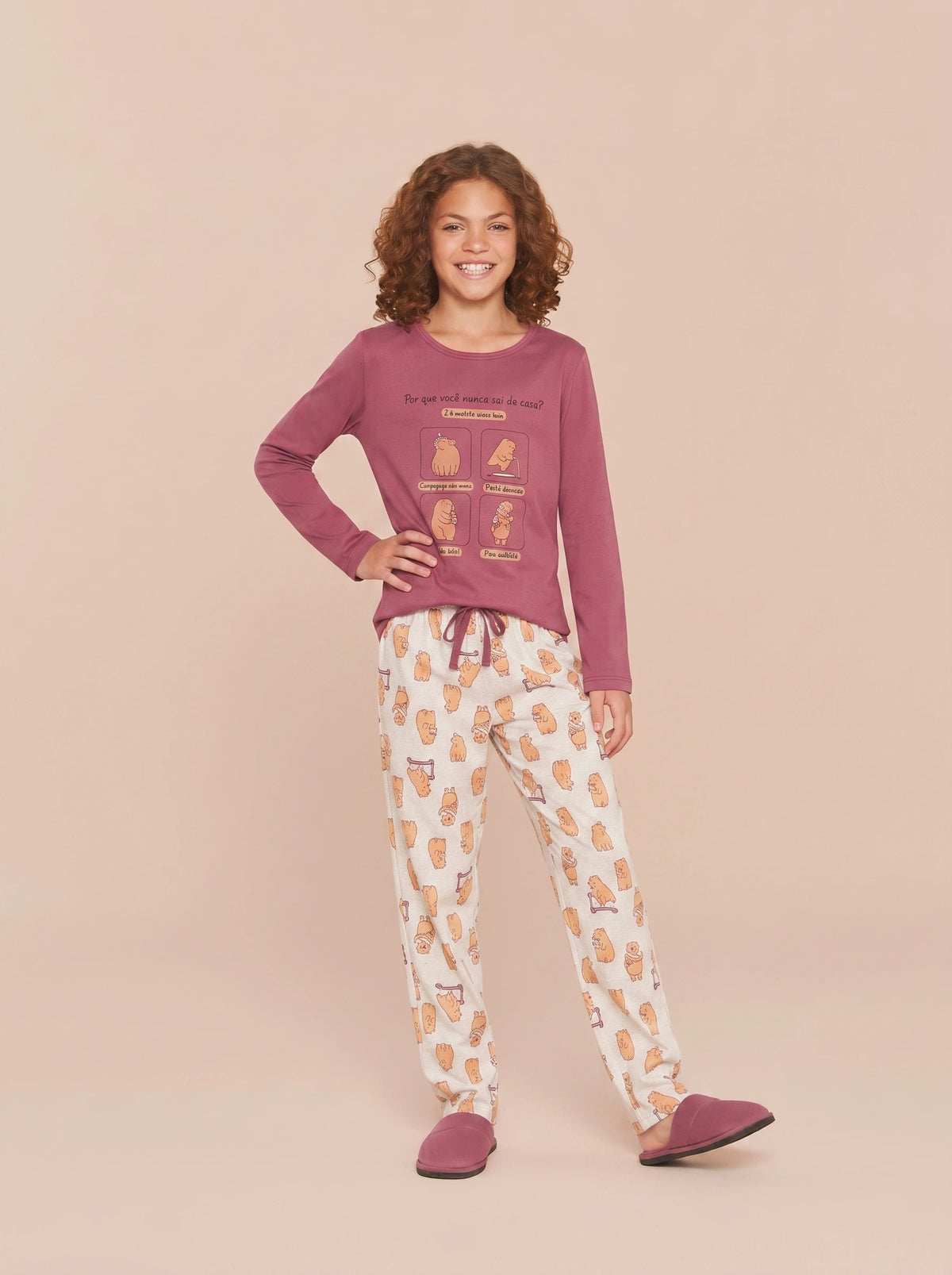 Pijama Longo Infantil Algodão Capivara