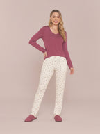 Pijama Longo Feminino Viscolycra Bordo/floral