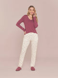 Pijama Longo Feminino Viscolycra Bordo/floral