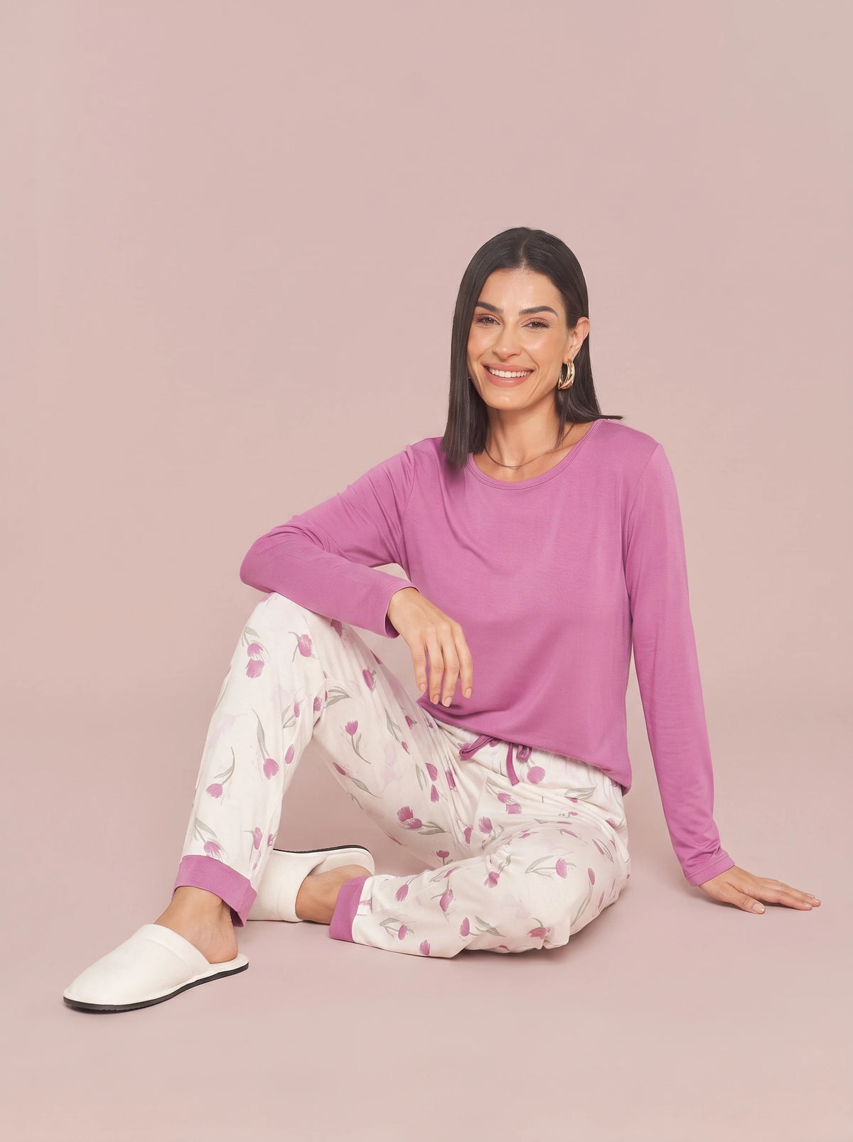 Pijama Longo Feminino Viscolycra Floral