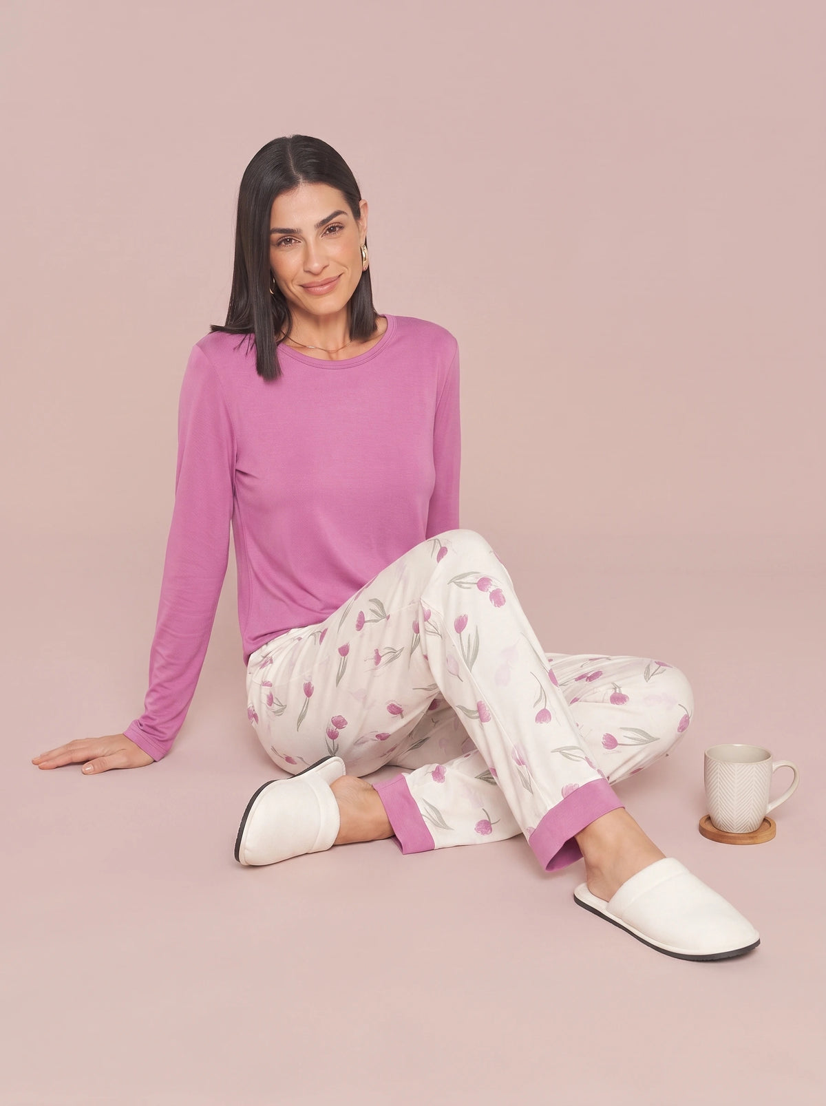 Pijama Longo Feminino Viscolycra Floral