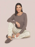Pijama Longo Feminino Viscolycra Nature Floral/Grafite