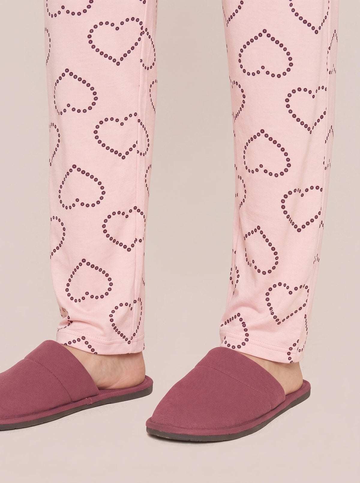Pijama Longo Camisaria Viscolycra Coração Rosa