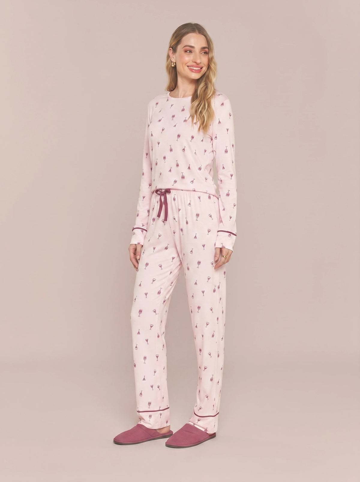 Pijama Longo Feminimo Viscolycra Vinho