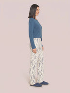 Pijama Longo Viscolycra Floral Azul/Off