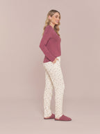 Pijama Longo Feminino Viscolycra Bordo/floral