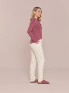 Pijama Longo Feminino Viscolycra Bordo/floral