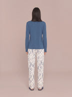 Pijama Longo Camisaria Viscolycra Floral Azul/Off