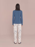 Pijama Longo Camisaria Viscolycra Floral Azul/Off