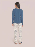 Pijama Longo Viscolycra Floral Azul/Off