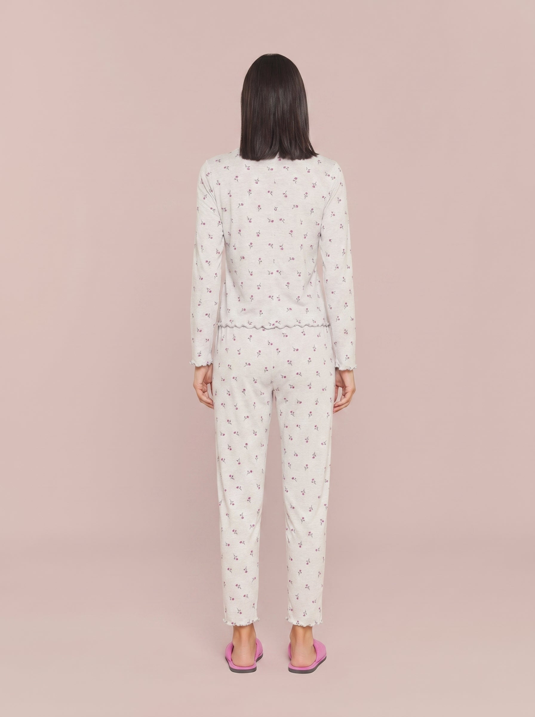 Pijama Longo Feminino Ribana Canelada Floral