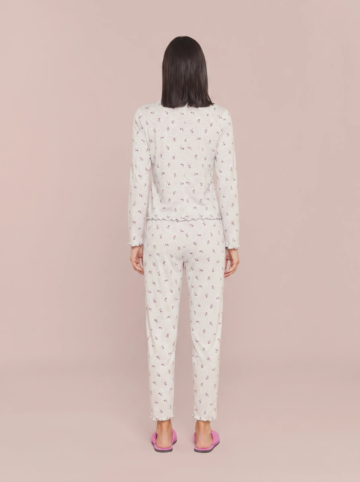 Pijama Longo Feminino Ribana Canelada Floral