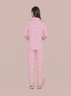 Pijama Longo Camisaria Viscolycra Coração Rosa/Branco