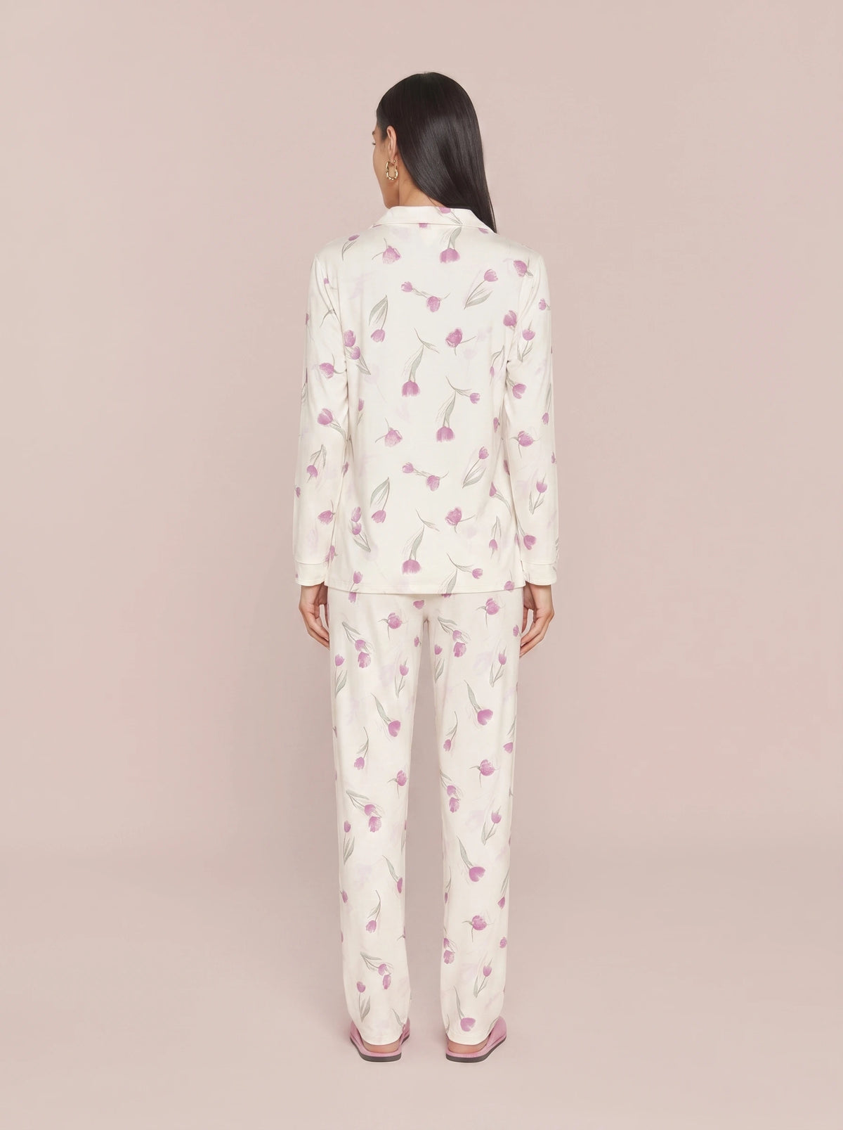 Pijama Feminino Longo Camisaria Floral Viscolycra
