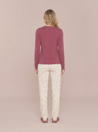 Pijama Longo Feminino Viscolycra Bordo/floral