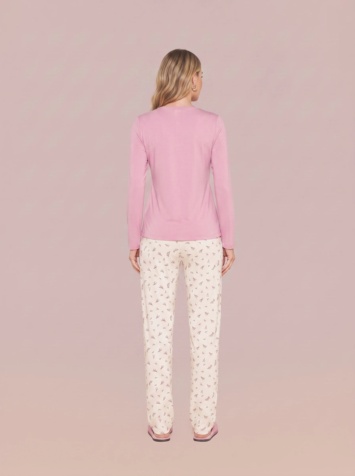 Pijama Longo Feminino Viscolycra Rosa/floral