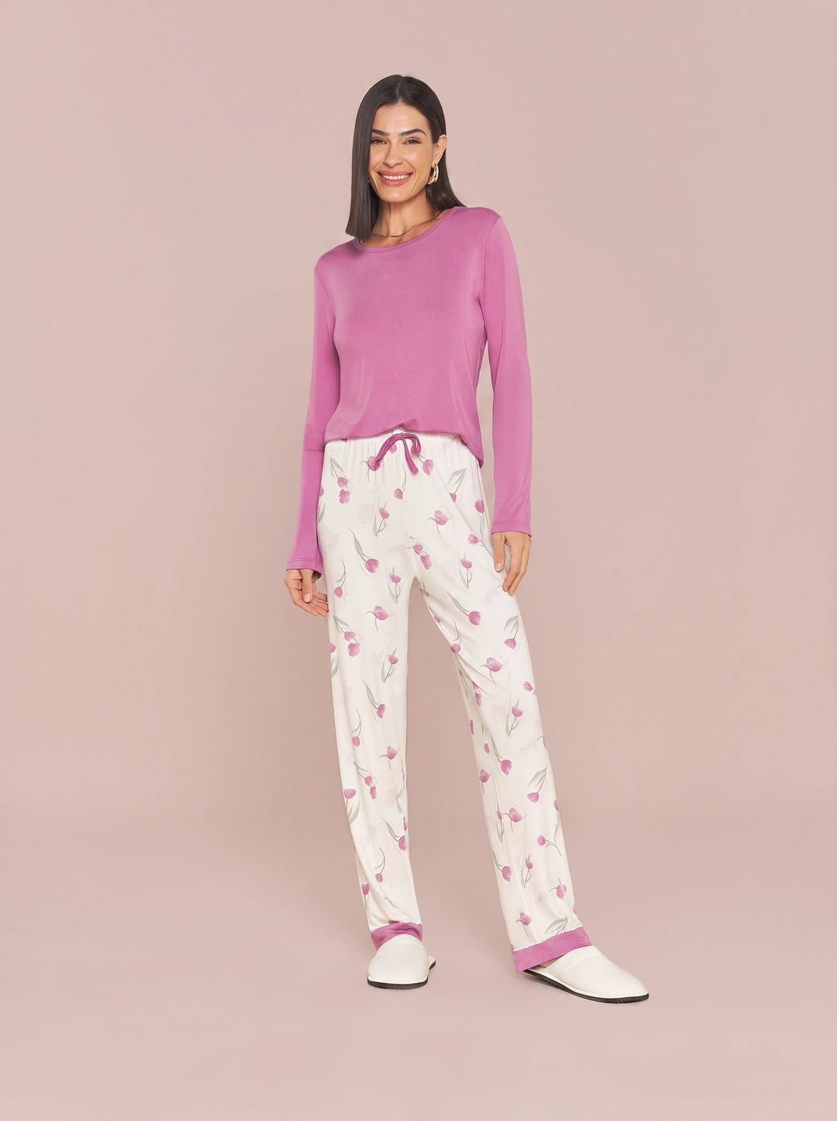 Pijama Longo Feminino Viscolycra Floral