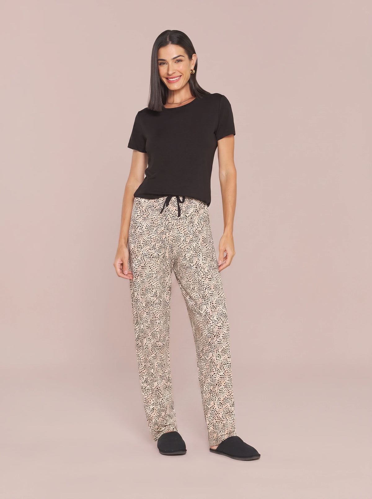 Pijama Longo Manga Curta Viscolycra Tigrado Animal Print