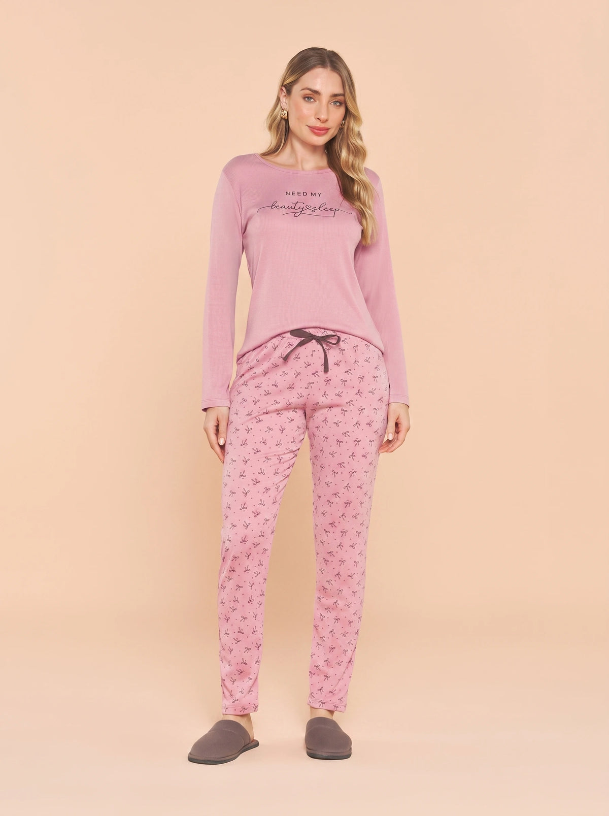 Pijama Longo Feminino Ribana Canelada Floral