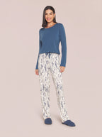 Pijama Longo Viscolycra Floral Azul/Off