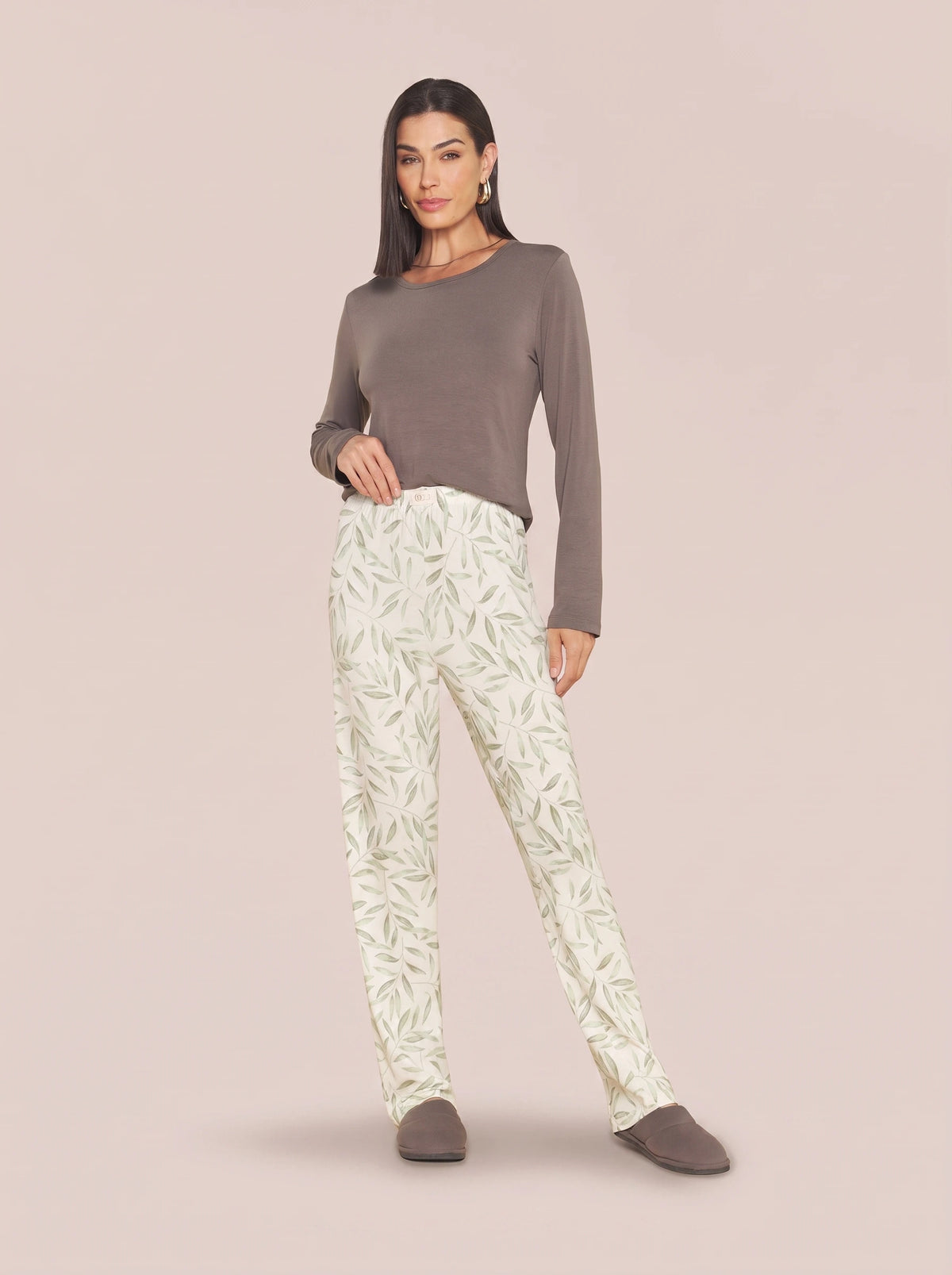 Pijama Longo Feminino Viscolycra Nature Floral/Grafite