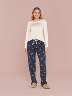 Pijama Longo Feminino Malha Peletizada Azul/OFF