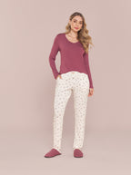 Pijama Longo Feminino Viscolycra Bordo/floral