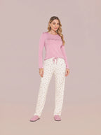 Pijama Longo Feminino Viscolycra Rosa/floral