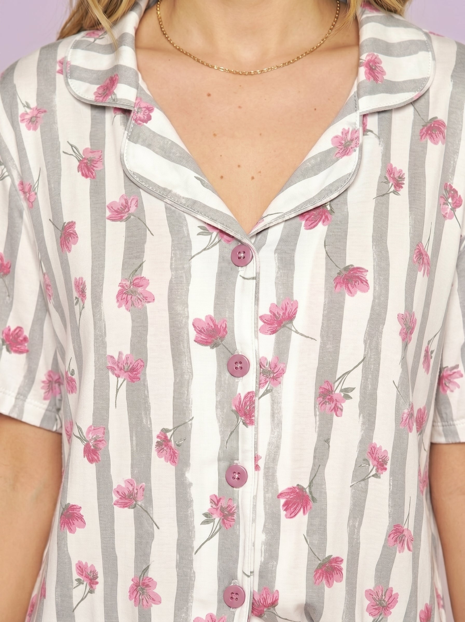 Pijama Camisaria Viscolycra Flowers