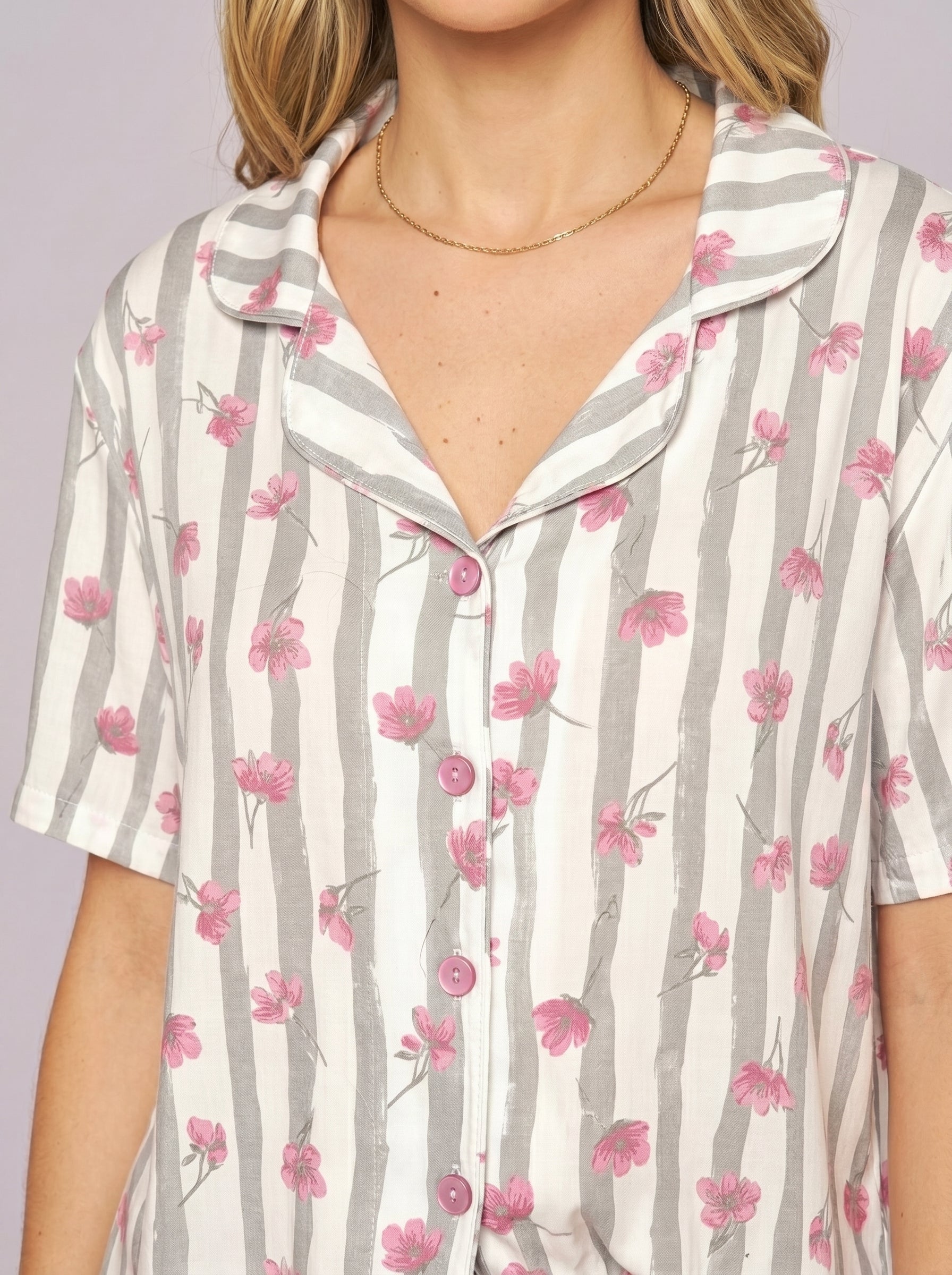 Pijama Camisaria Viscolycra Flowers