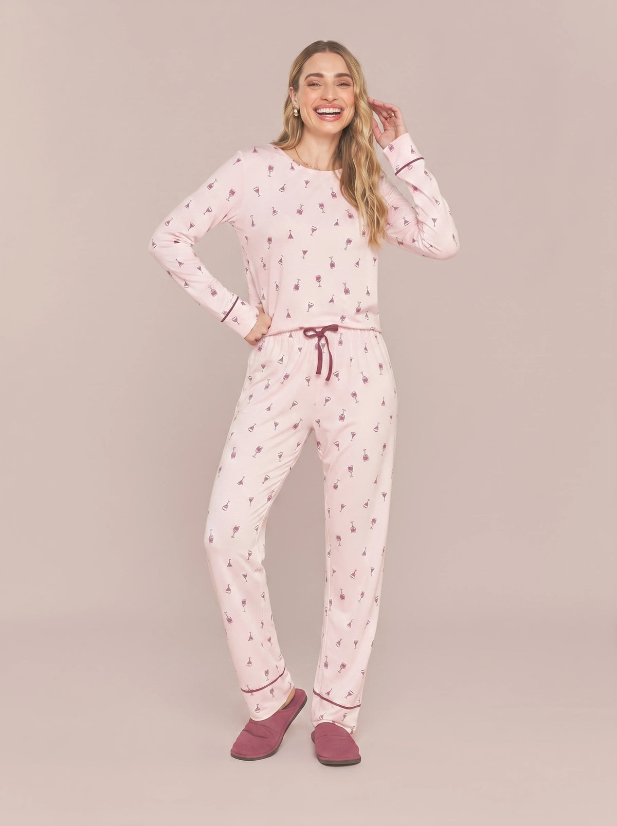 Pijama Longo Feminimo Viscolycra Vinho