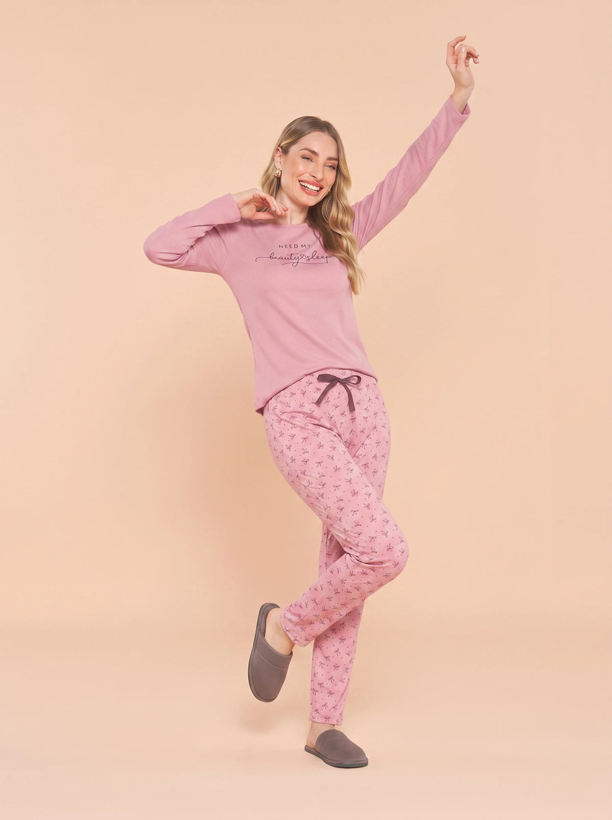 Pijama Longo Feminino Ribana Canelada Floral